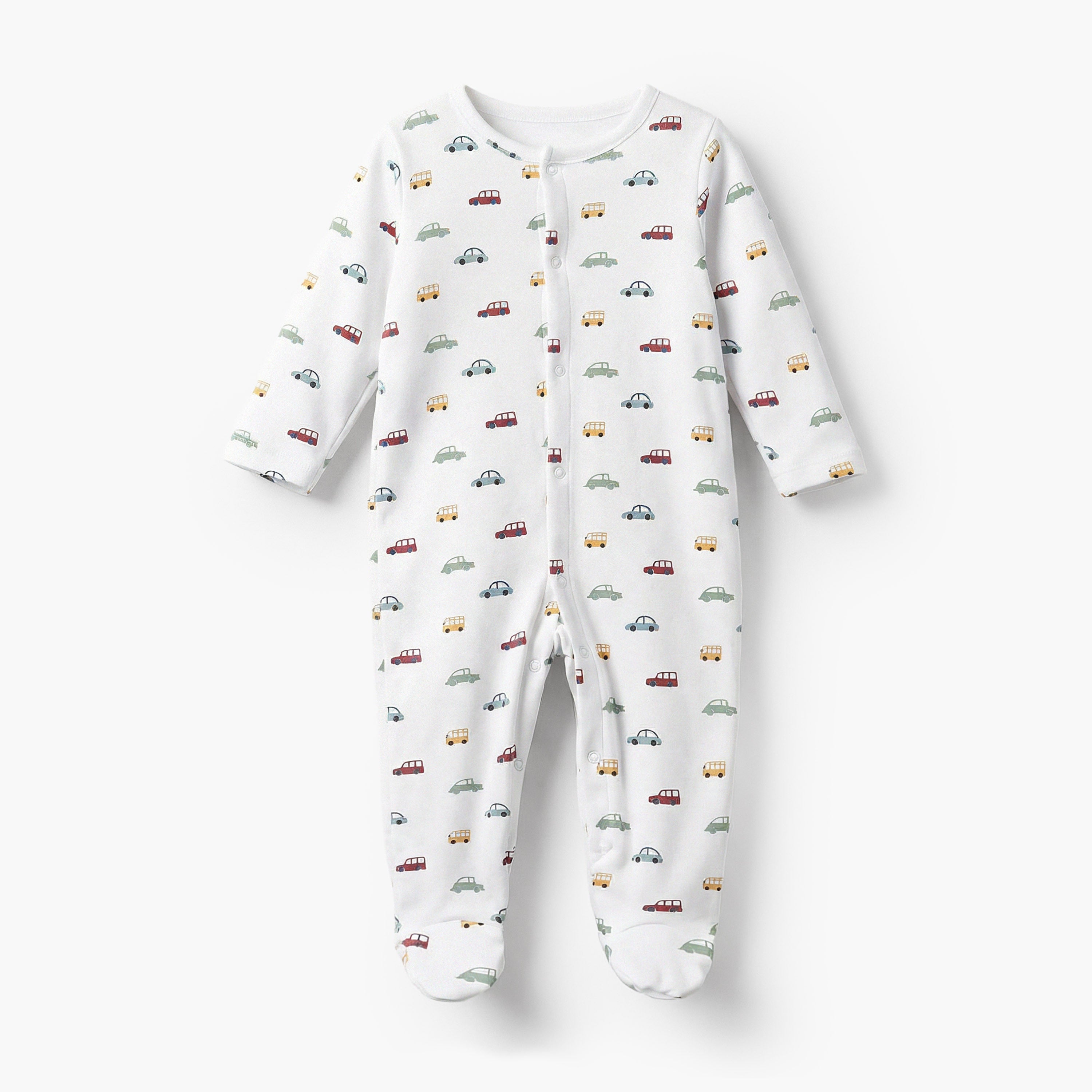 Pack of 3 Juniors Cotton Crew Neck Long Sleeves Sleepsuit with Car Print