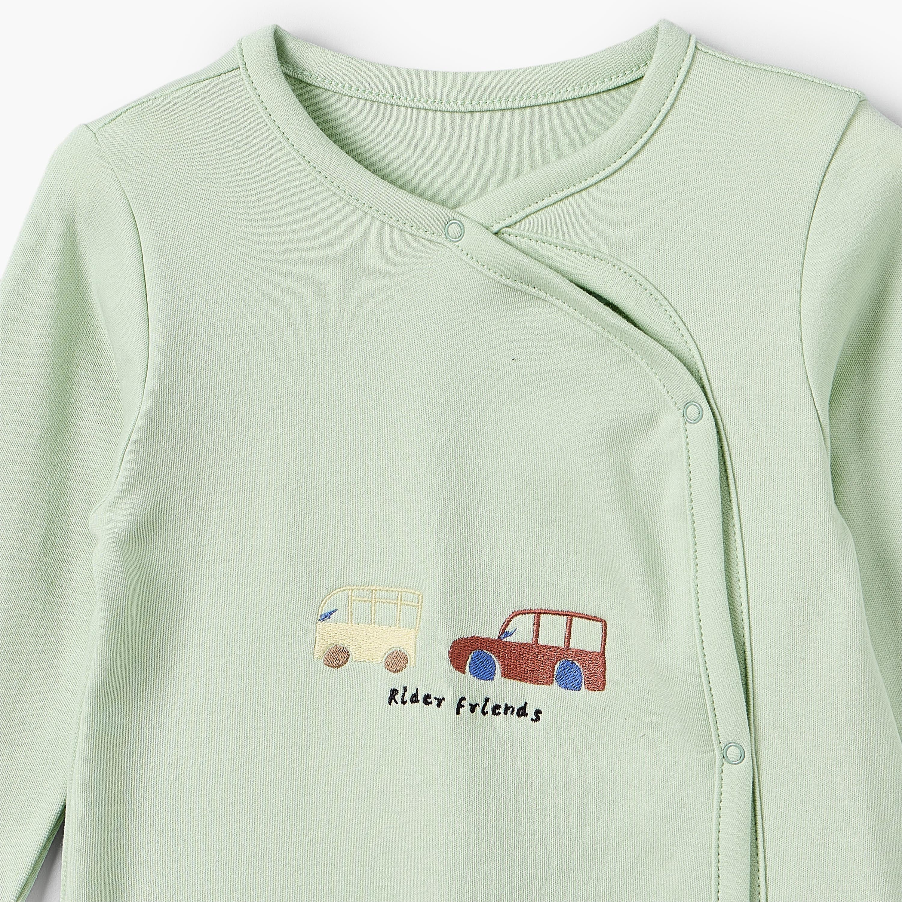Pack of 3 Juniors Cotton Crew Neck Long Sleeves Sleepsuit with Car Print