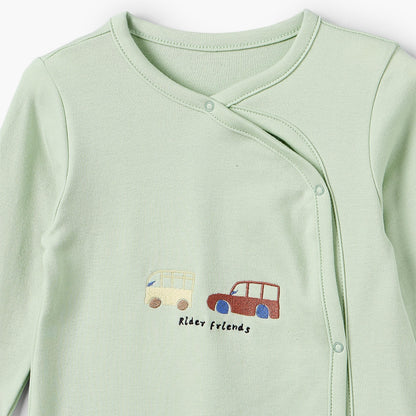 Pack of 3 Juniors Cotton Crew Neck Long Sleeves Sleepsuit with Car Print