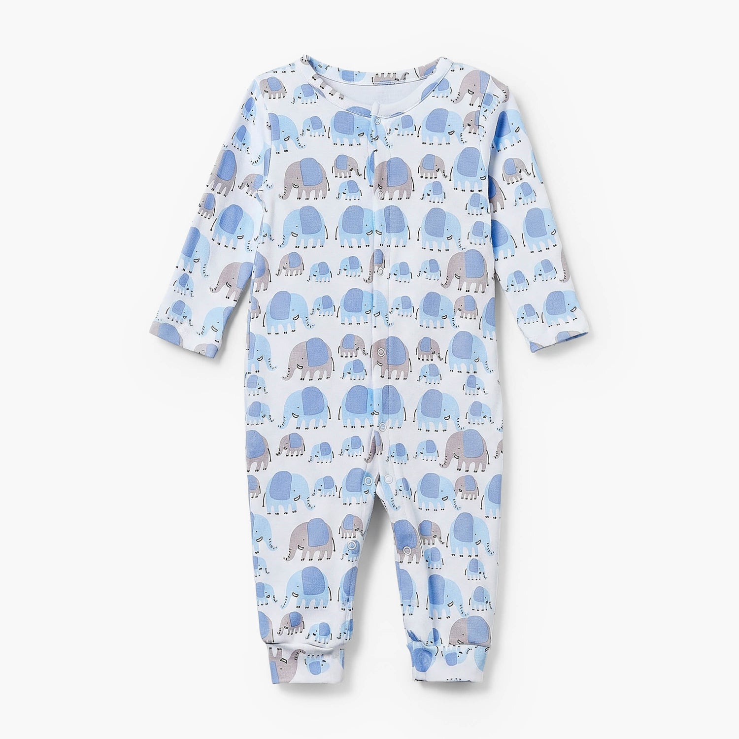 Pack of 3 Juniors Cotton Crew Neck Long Sleeves Sleepsuit with Elephant Print