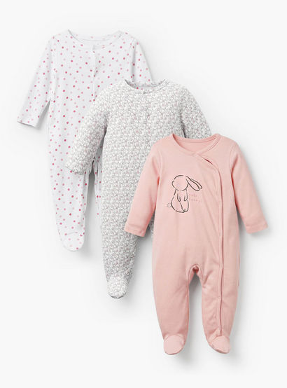 Pack of 3 Juniors Cotton Crew Neck Long Sleeves Sleepsuit with Bunny Print-baby-girls-clothing-nightwear-sleepsuits-image-1