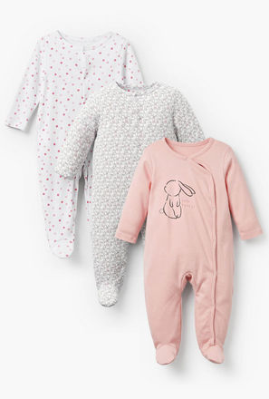 Pack of 3 Juniors Cotton Crew Neck Long Sleeves Sleepsuit with Bunny Print