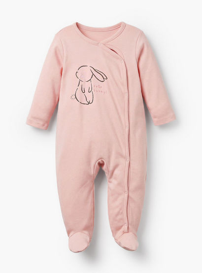 Pack of 3 Juniors Cotton Crew Neck Long Sleeves Sleepsuit with Bunny Print-baby-girls-clothing-nightwear-sleepsuits-image-4