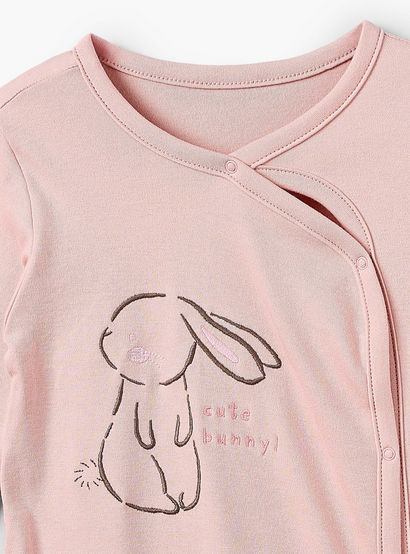 Pack of 3 Juniors Cotton Crew Neck Long Sleeves Sleepsuit with Bunny Print-baby-girls-clothing-nightwear-sleepsuits-image-5