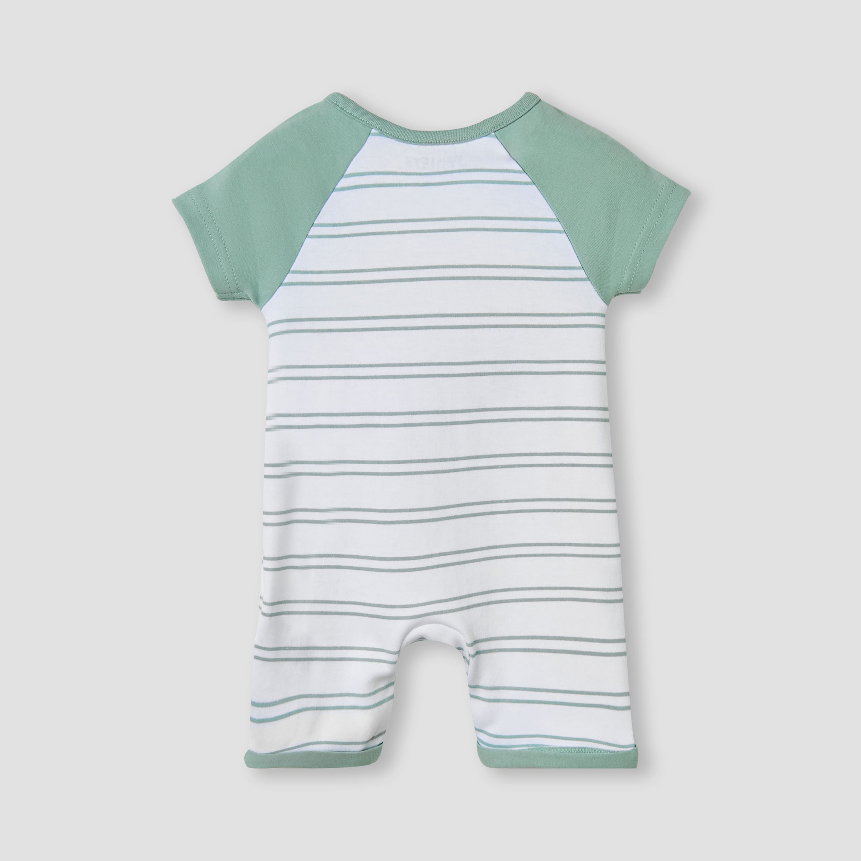 Juniors Turtle Applique Striped Romper with Raglan Sleeves - HomeBabyBoysClothingRompers