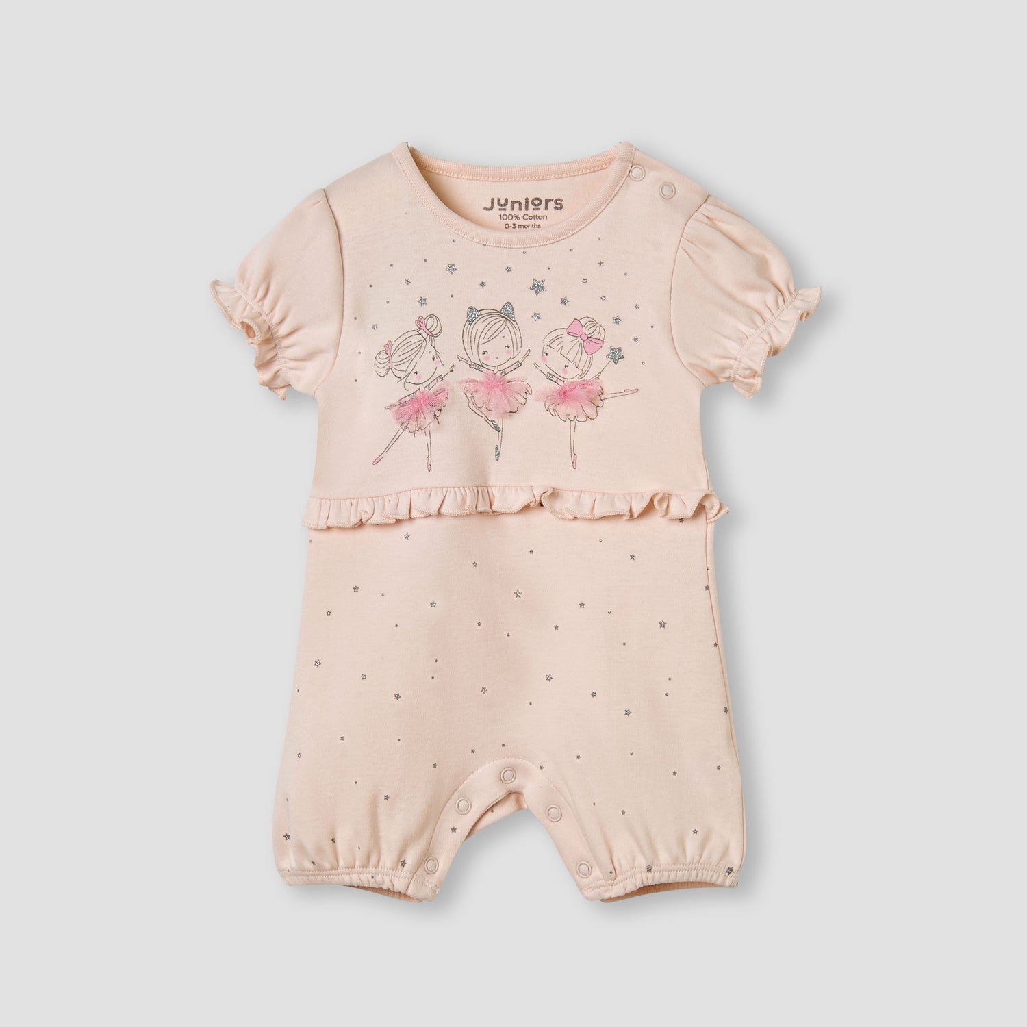 Juniors Ballerina Print Romper with Puff Sleeves - White / 12-18 mths