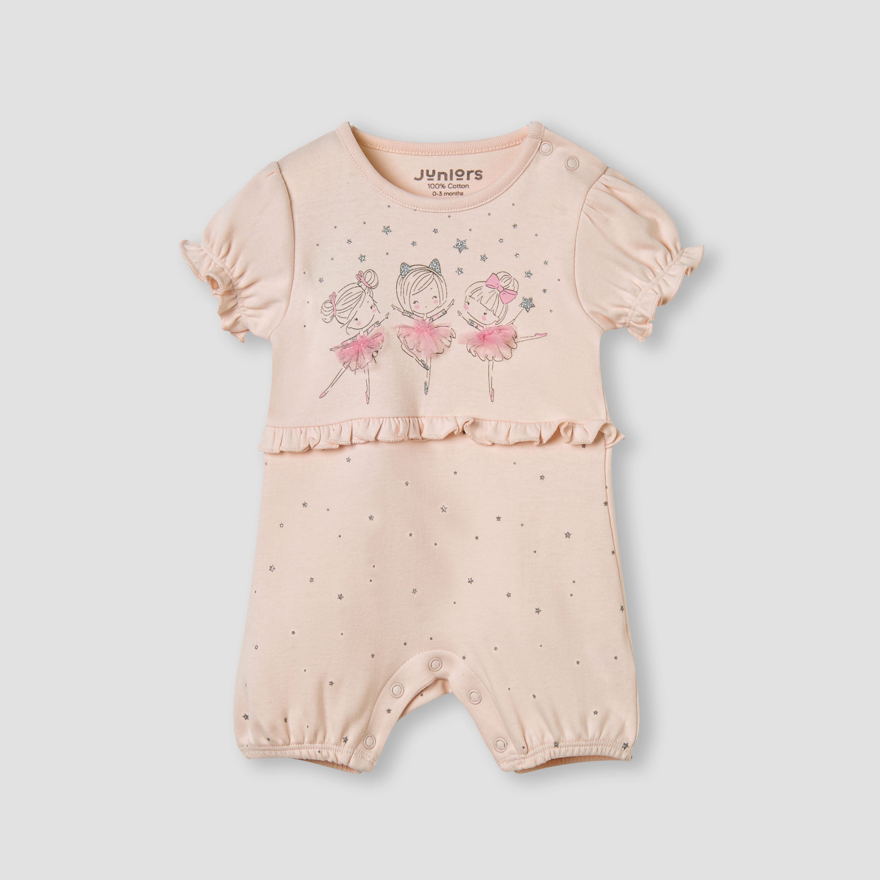 Juniors Ballerina Print Romper with Puff Sleeves - White / 12-18 mths