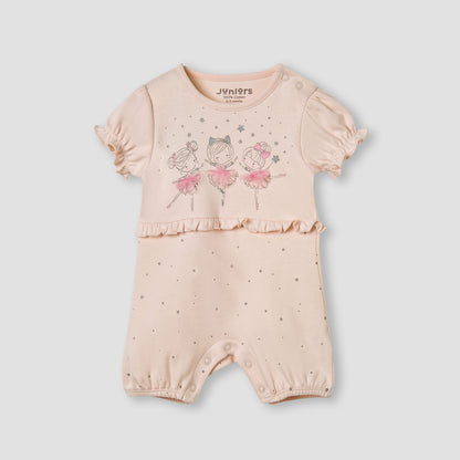 Juniors Ballerina Print Romper with Puff Sleeves - White / 12-18 mths