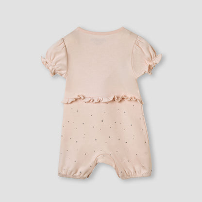 Juniors Ballerina Print Romper with Puff Sleeves