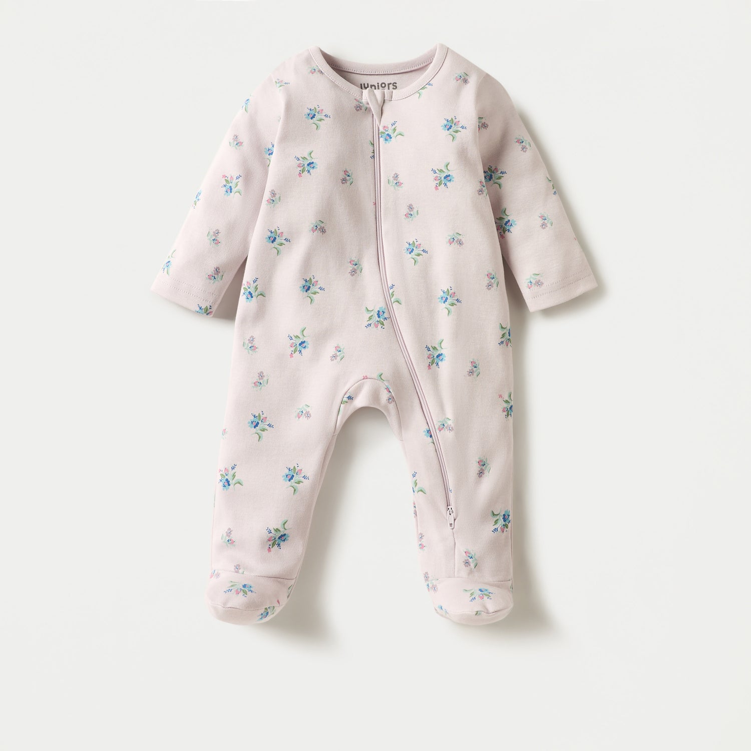 Juniors Floral Print Sleepsuit with Long Sleeves and Zip Closure - Pink / 12-18 mths
