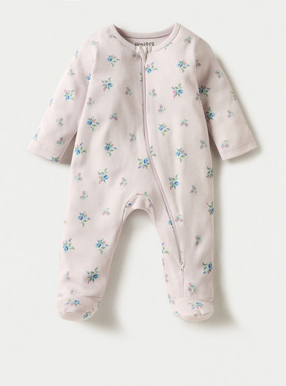 Juniors Floral Print Sleepsuit with Long Sleeves and Zip Closure-baby-girls-clothing-nightwear-sleepsuits-image-1
