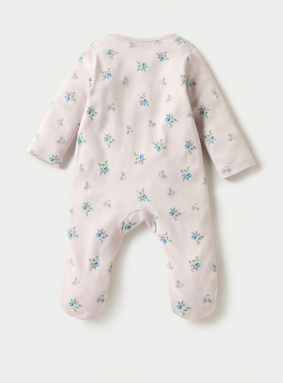 Juniors Floral Print Sleepsuit with Long Sleeves and Zip Closure-baby-girls-clothing-nightwear-sleepsuits-image-2