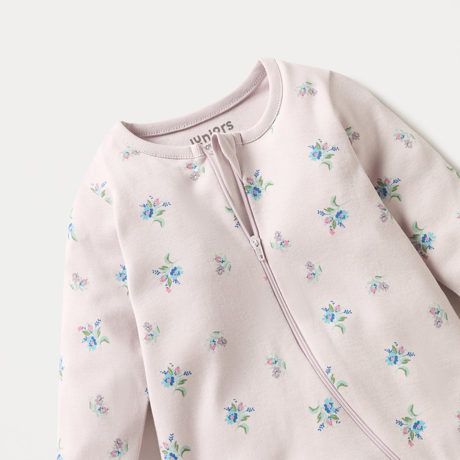 Juniors Floral Print Sleepsuit with Long Sleeves and Zip Closure