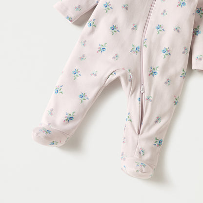 Juniors Floral Print Sleepsuit with Long Sleeves and Zip Closure