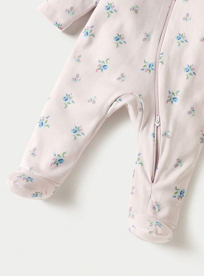Juniors Floral Print Sleepsuit with Long Sleeves and Zip Closure-baby-girls-clothing-nightwear-sleepsuits-image-4