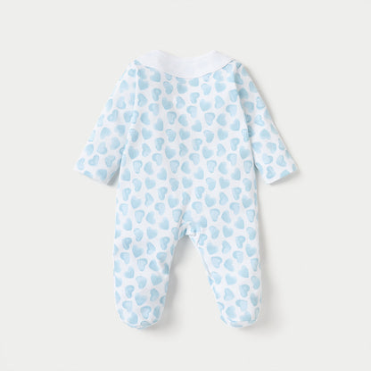 Juniors Heart Print Closed Feet Sleepsuit with Long Sleeves and Button Closure