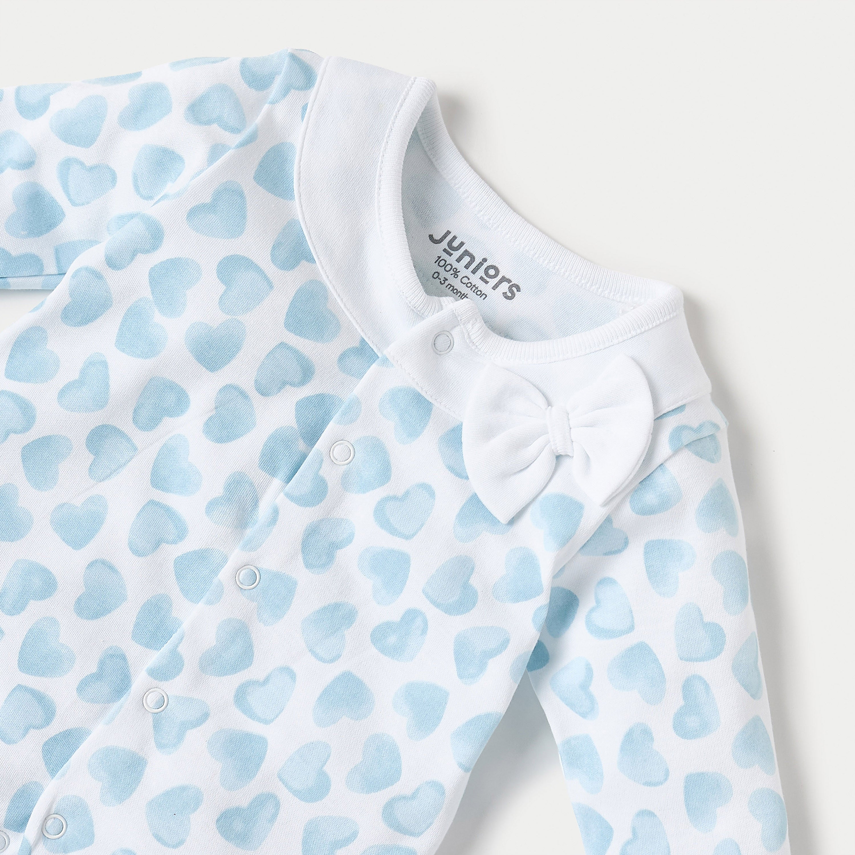 Juniors Heart Print Closed Feet Sleepsuit with Long Sleeves and Button Closure