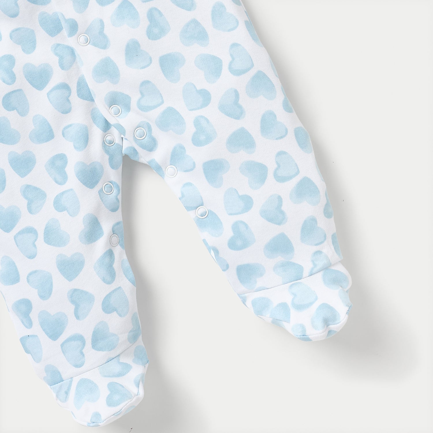 Juniors Heart Print Closed Feet Sleepsuit with Long Sleeves and Button Closure