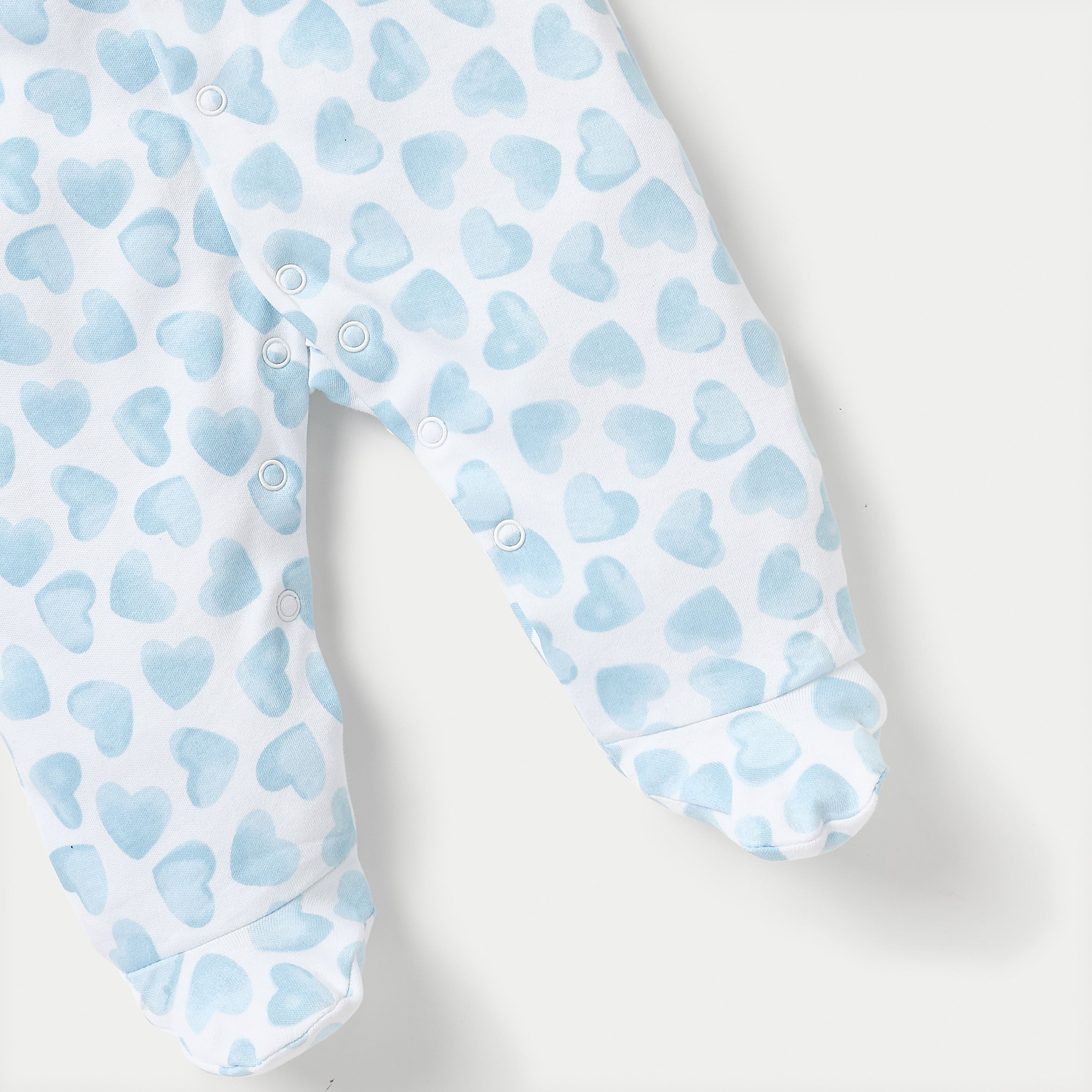 Juniors Heart Print Closed Feet Sleepsuit with Long Sleeves and Button Closure
