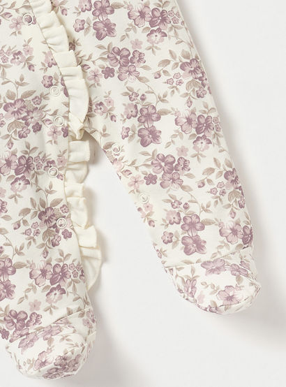 Juniors Floral Print Closed Feet Sleepsuit with Long Sleeves and Button Closure-baby-girls-clothing-nightwear-sleepsuits-image-4
