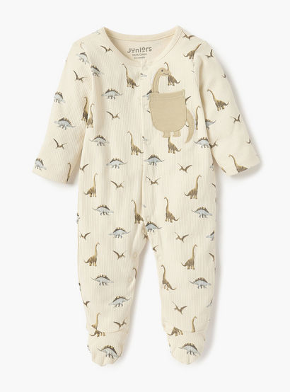 Juniors Dino Print Closed Feet Sleepsuit with Button Closure-baby-boys-clothing-nightwear-sleepsuits-image-1