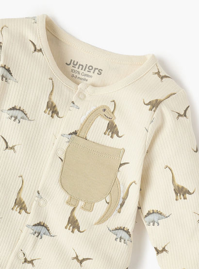 Juniors Dino Print Closed Feet Sleepsuit with Button Closure-baby-boys-clothing-nightwear-sleepsuits-image-3