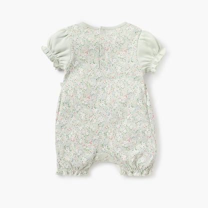 Juniors Floral Print Romper with Round Neck and Short Sleeves
