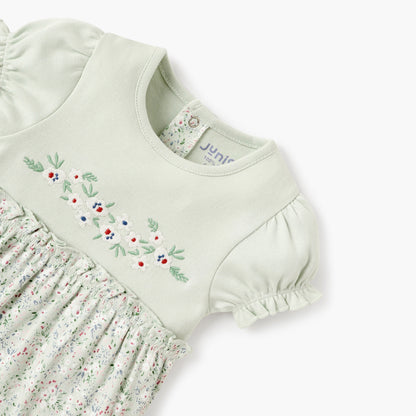 Juniors Floral Print Romper with Round Neck and Short Sleeves