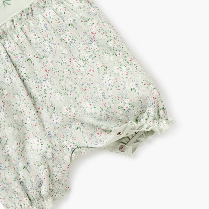 Juniors Floral Print Romper with Round Neck and Short Sleeves