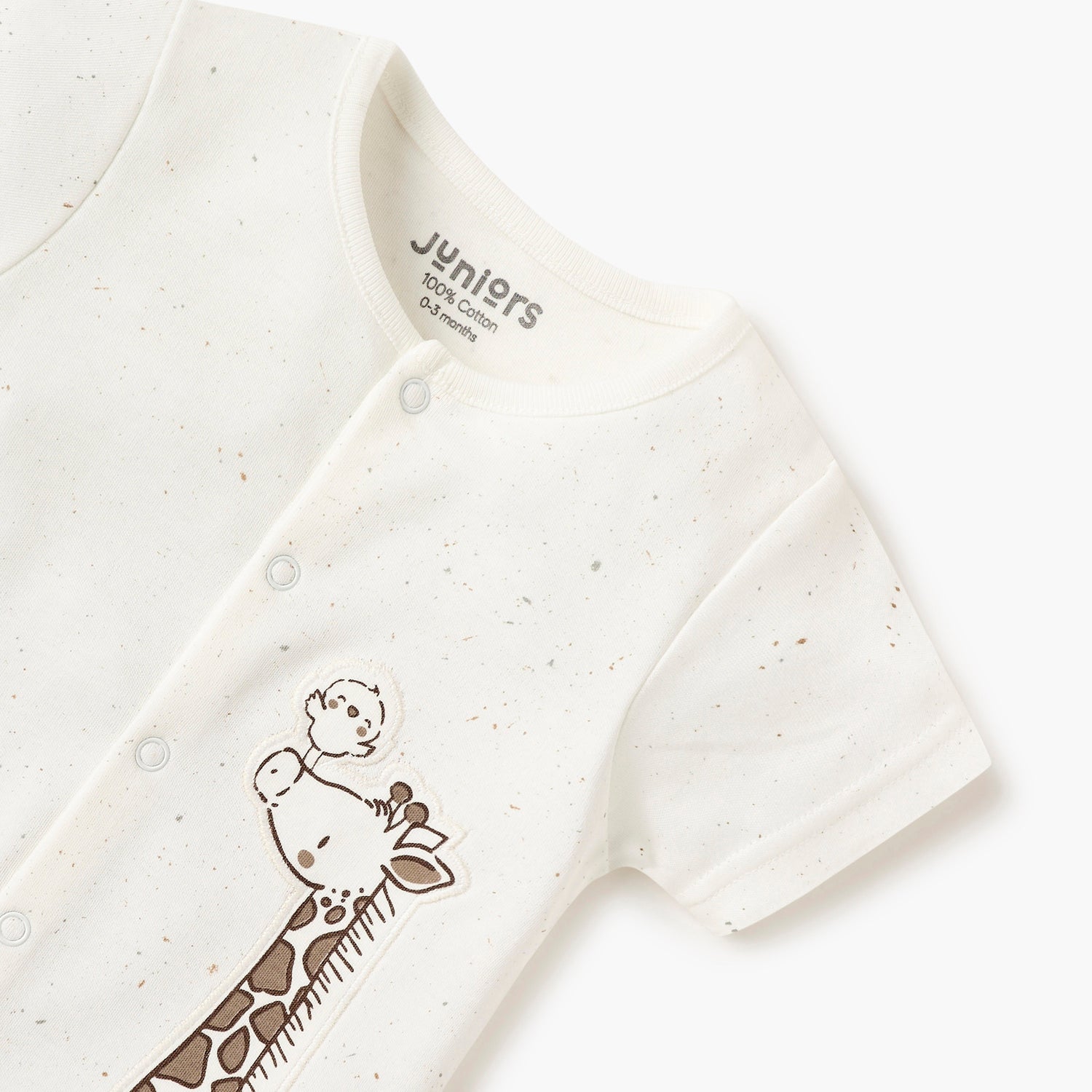 Juniors Giraffe Print Romper with Round Neck and Short Sleeves