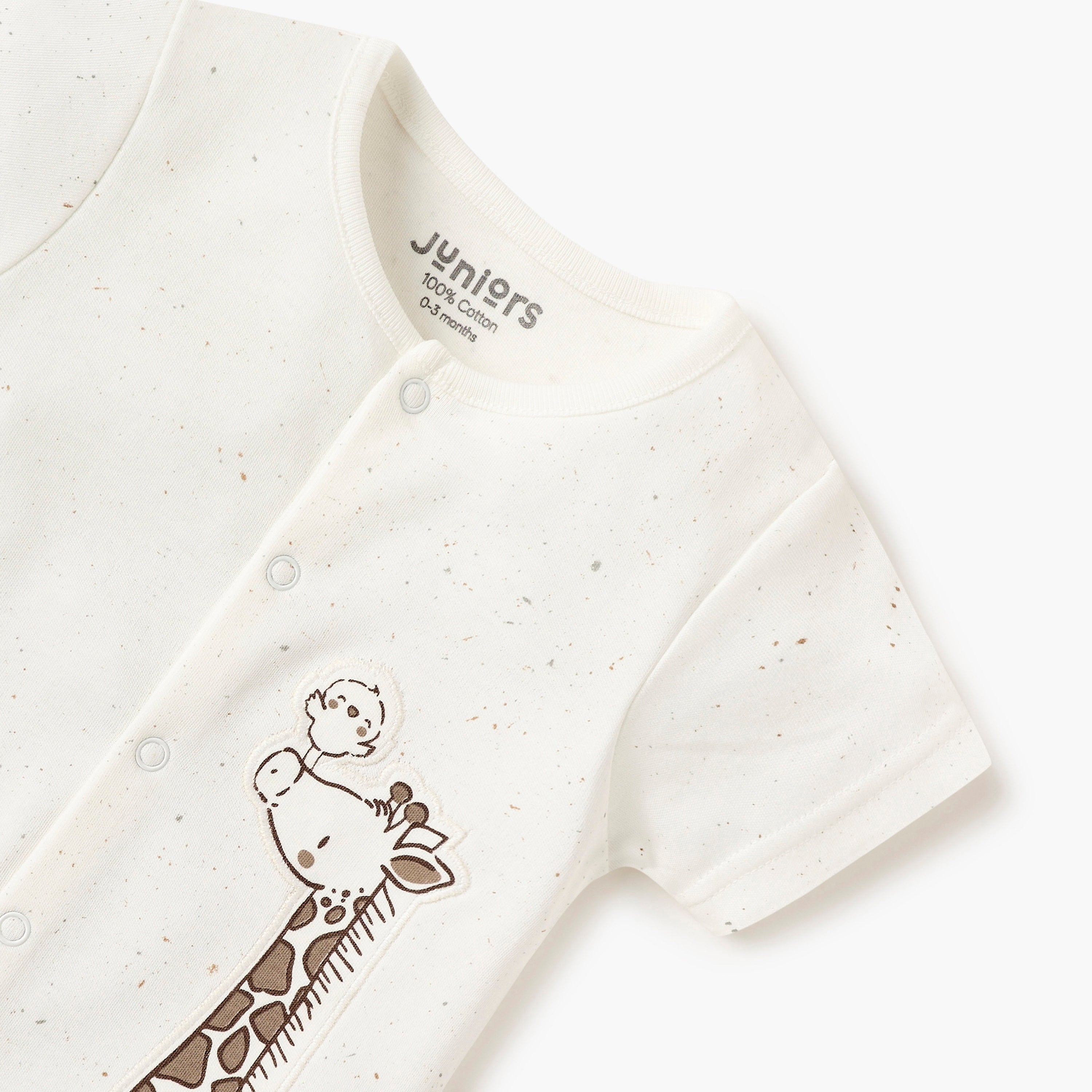 Juniors Giraffe Print Romper with Round Neck and Short Sleeves
