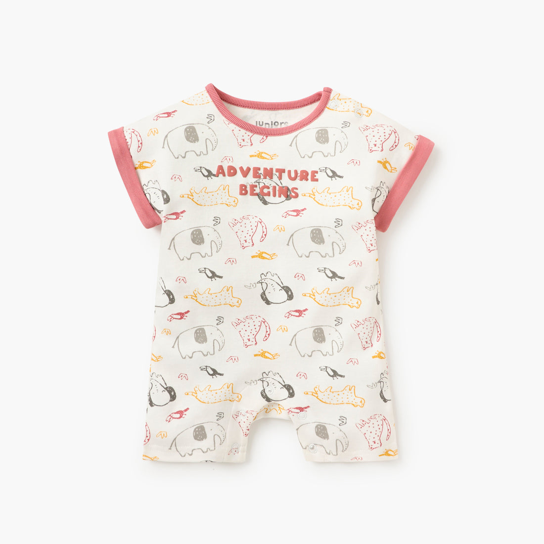 Juniors All-Over Animal Print Romper with Round Neck and Short Sleeves - Multicolour / 12-18 mths