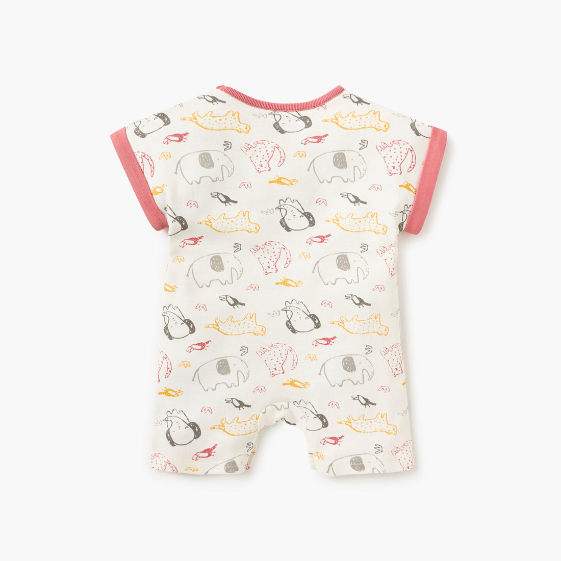 Juniors All-Over Animal Print Romper with Round Neck and Short Sleeves