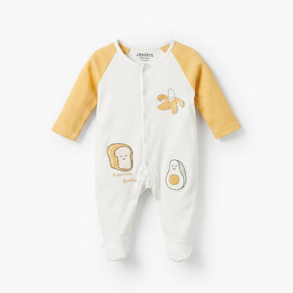 Juniors Cotton Round Neck Long Sleeves Sleepsuit with Food Applique