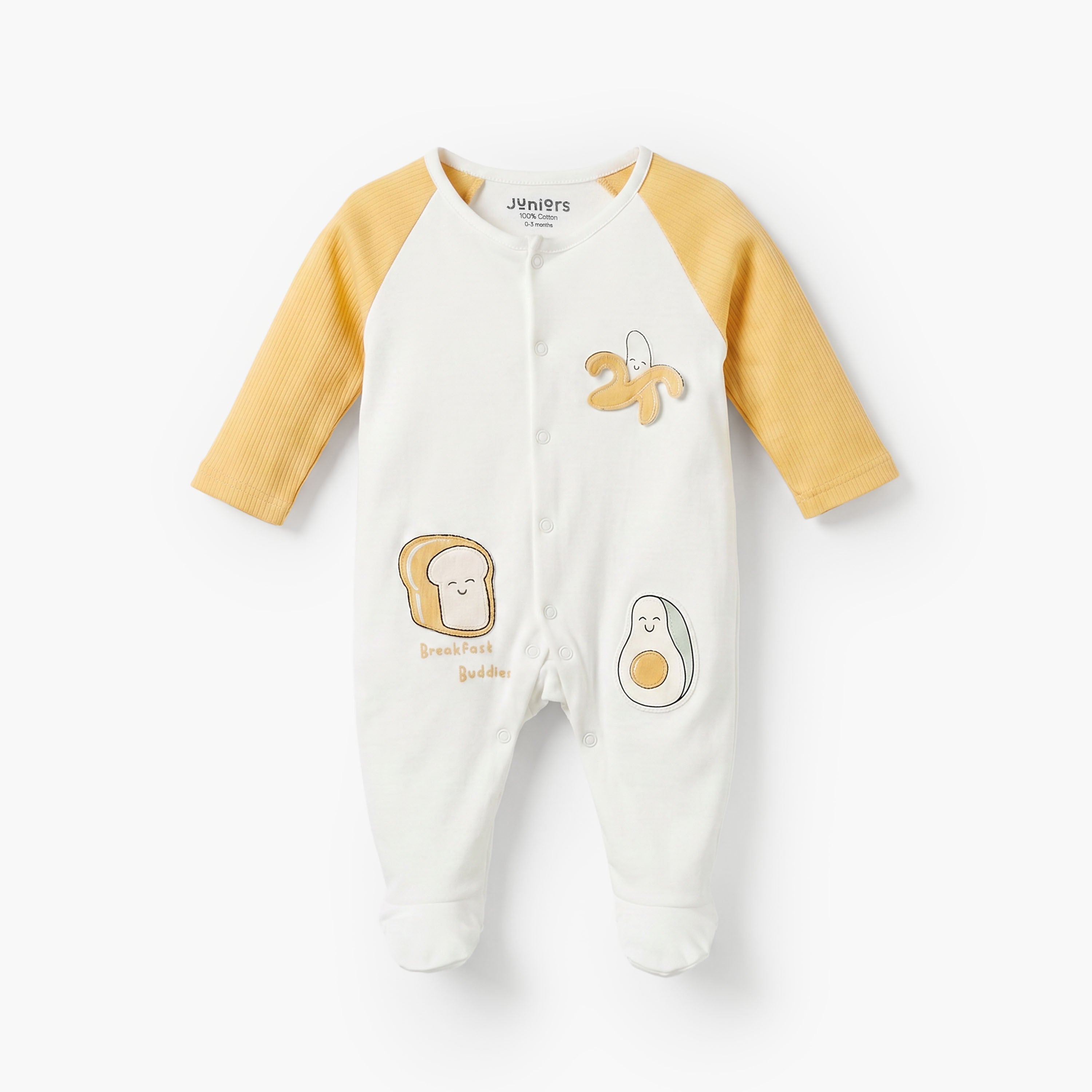 Juniors Cotton Round Neck Long Sleeves Sleepsuit with Food Applique