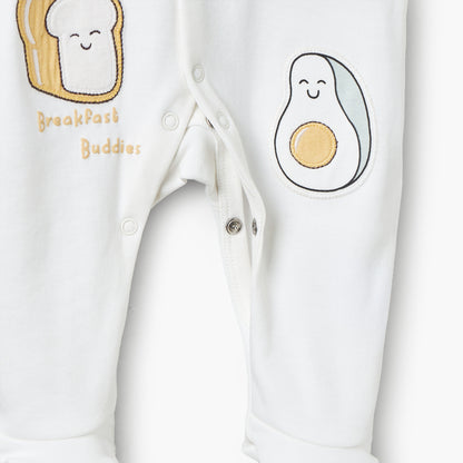 Juniors Cotton Round Neck Long Sleeves Sleepsuit with Food Applique