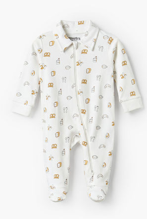Juniors Cotton Collared Long Sleeves Sleepsuit with Breakfast Print