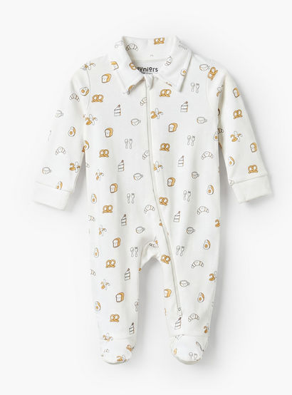Juniors Cotton Collared Long Sleeves Sleepsuit with Breakfast Print-baby-boys-clothing-nightwear-sleepsuits-image-1