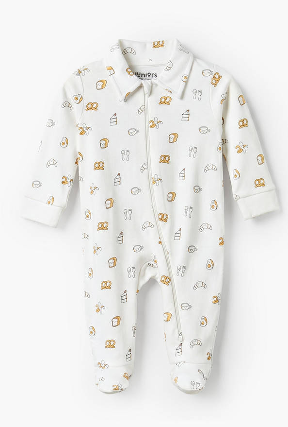 Juniors Cotton Collared Long Sleeves Sleepsuit with Breakfast Print