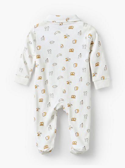 Juniors Cotton Collared Long Sleeves Sleepsuit with Breakfast Print-baby-boys-clothing-nightwear-sleepsuits-image-2