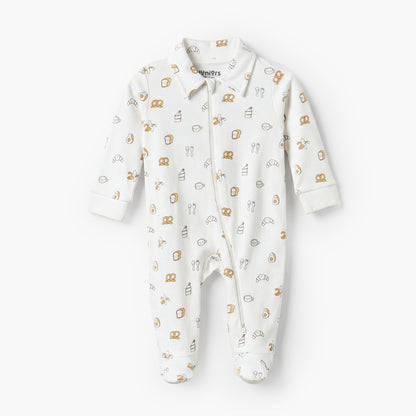 Juniors Cotton Collared Long Sleeves Sleepsuit with Breakfast Print