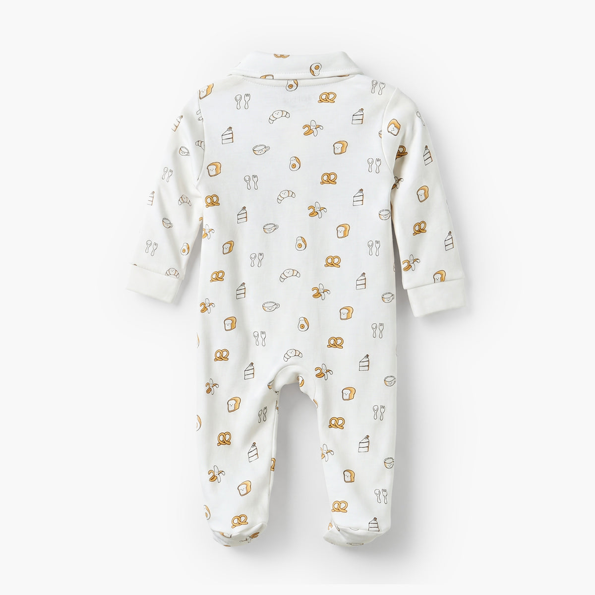 Juniors Cotton Collared Long Sleeves Sleepsuit with Breakfast Print