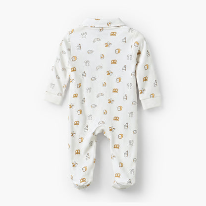 Juniors Cotton Collared Long Sleeves Sleepsuit with Breakfast Print