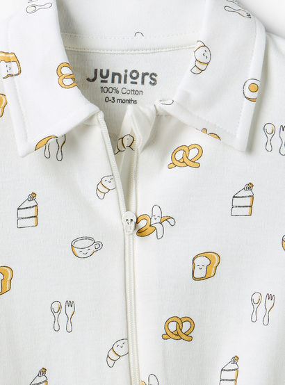 Juniors Cotton Collared Long Sleeves Sleepsuit with Breakfast Print-baby-boys-clothing-nightwear-sleepsuits-image-4
