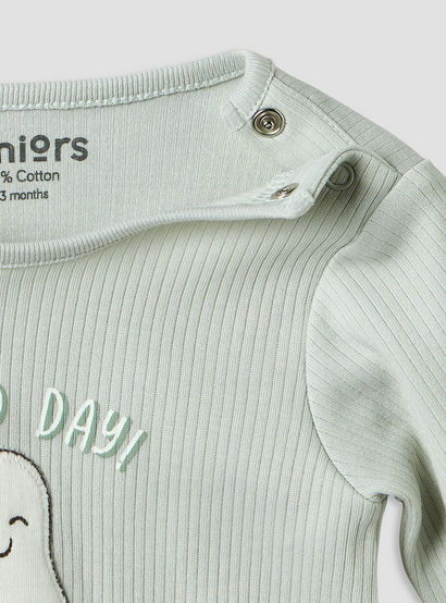 Juniors Cotton Round Neck Long Sleeves Sleepsuit with Avocado Applique-baby-boys-clothing-nightwear-sleepsuits-image-3