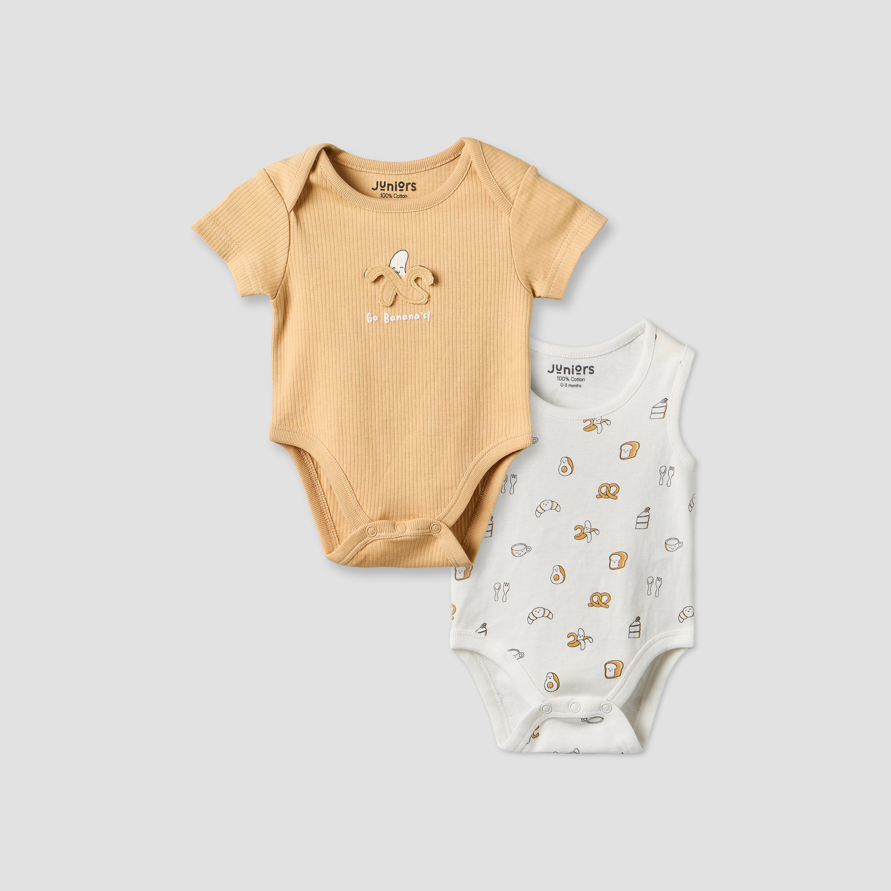 Pack of 2 Juniors Round Neck Bodysuit with Food Print - Yellow / 12-18 mths