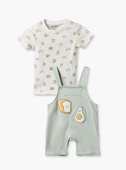 Juniors Crew Neck Short Sleeves T-shirt and Dungaree Set with Avocado Toast Print-baby-boys-clothing-setsandcoords-image-2