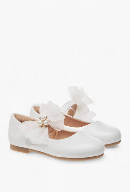 Juniors Floral Bow Accent Ballerina Shoes with Hook and Loop Closure-undefined-image-1