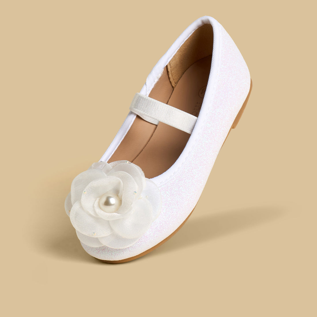Floral Embellished Ballerina Shoes - White / 20