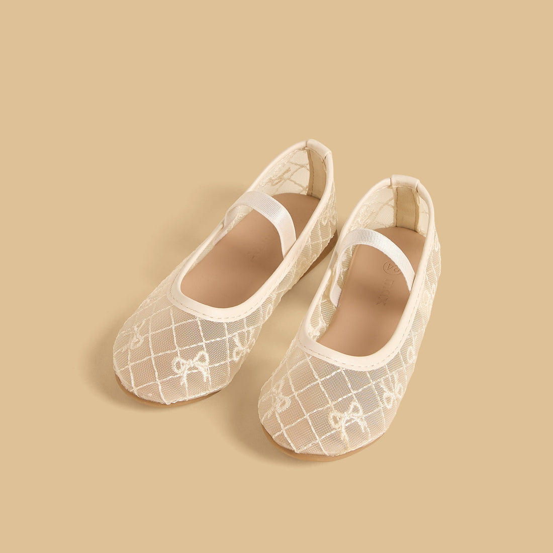 Bow Embroidered Ballerina Shoes with Elasticated Strap - Cream / 20
